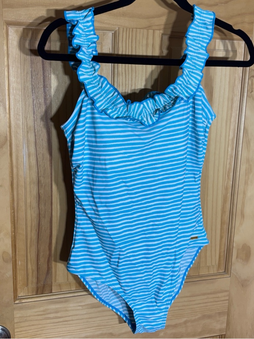 Nicole Miller Striped Ruffle One-Piece Swimsuit - Turquoise & White